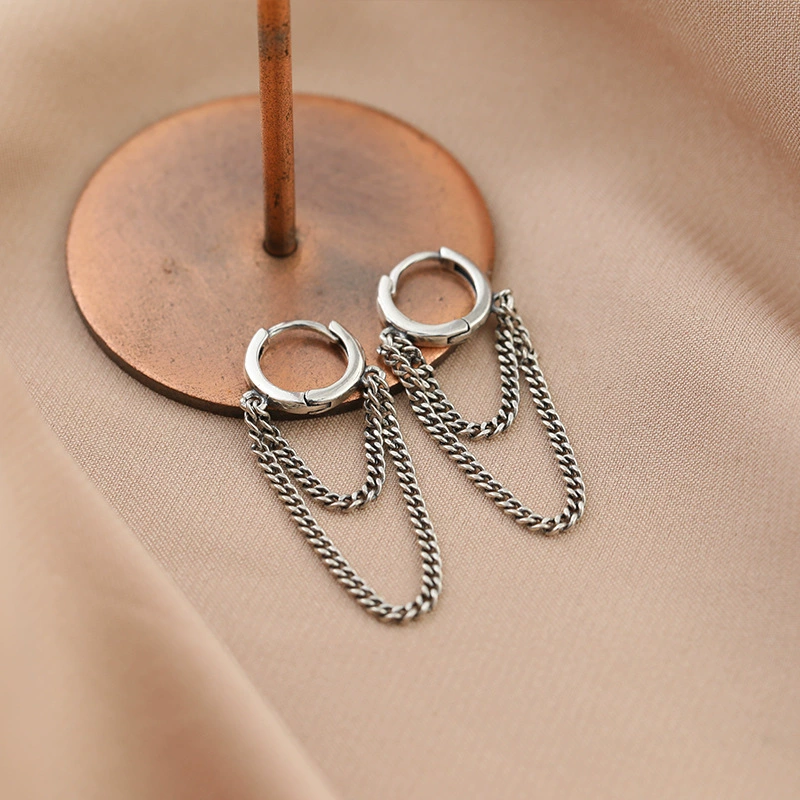 Стильные серьги Fashionable Earrings – унисекс ретро цепь, 925 серебро, тайское серебро, простые и элегантные