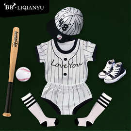 男童棒球服休闲运动套装夏装一件代发 韩版儿童短袖T恤短裤套装棉