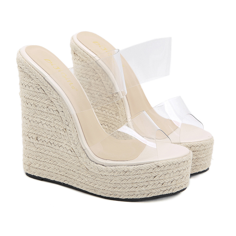 New High-heeled Slope With Transparent Hemp Rope Sandals Wholesale Nihaojewelry display picture 4