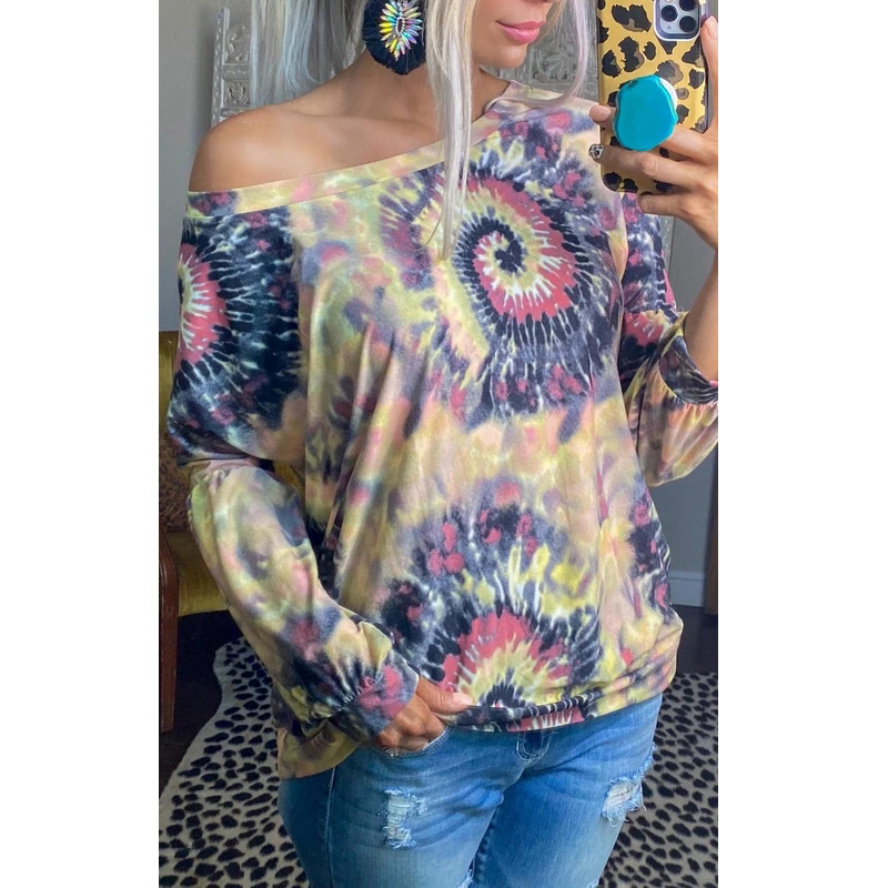 women s printed long-sleeved round neck loose casual top  NSKX5805