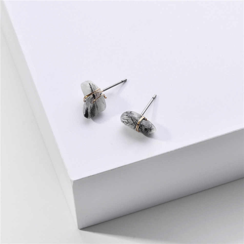 Fashion Big Jewelry Natural Stone Winding Copper Wire Small Stone Mini Earrings Wholesale Nihaojewelry display picture 3