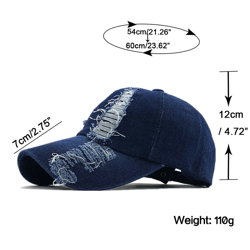 Unisex Ripped Denim Baseball Cap Washed Cotton Adjustable Hat_voghion.com