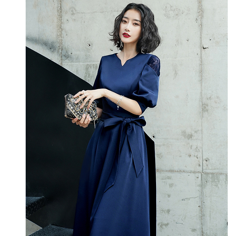 Vestido de noche negro para mujer, elegante, de longitud media, simple y elegante, vestido se puede usar más tamaño en tiempos ordinarios