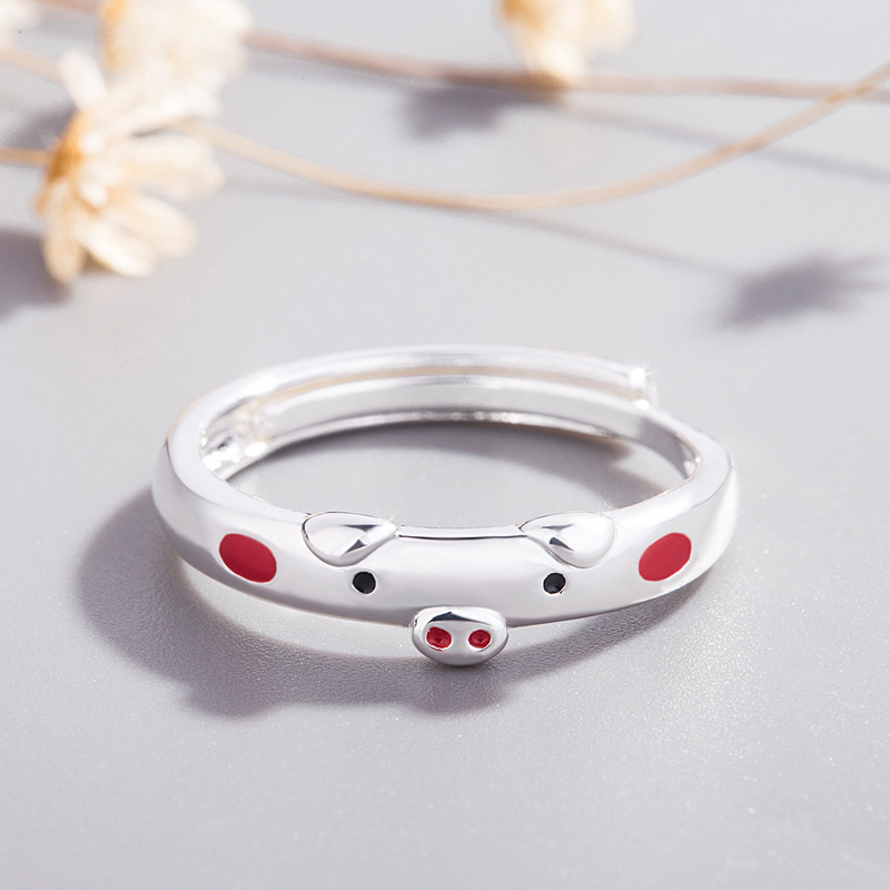 Silver Plated Piglet Open Ring Adjustable Animal Design_voghion.com