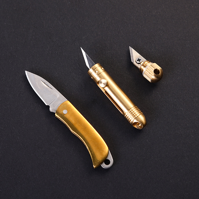 Outdoor Self-defense Bolt-type Retractable Carving Knife Utility Knife Mini Capsule Knife Metal Brass Small