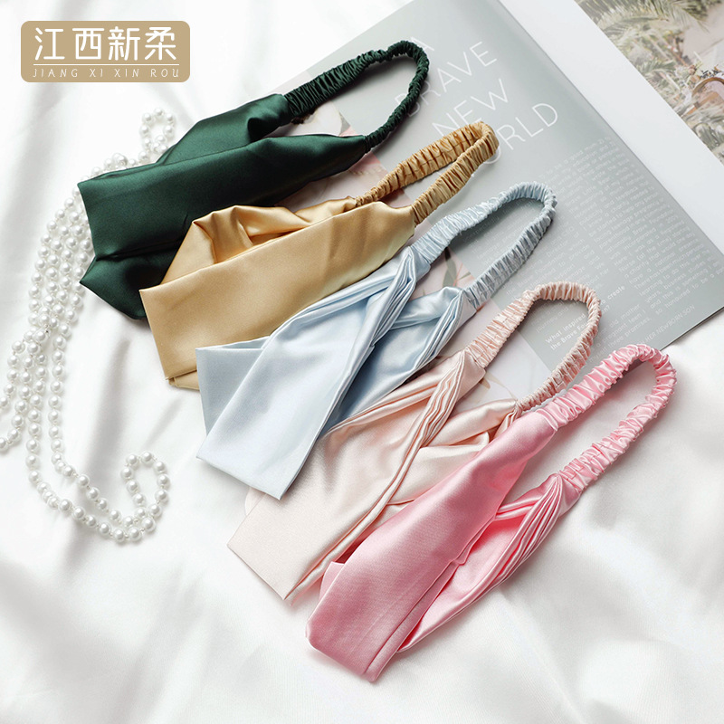 Korean Light extravagance Silk like Hair band ins Same item comfortable Elastic Headband goods in stock fashion OL Solid overlapping Hair hoop