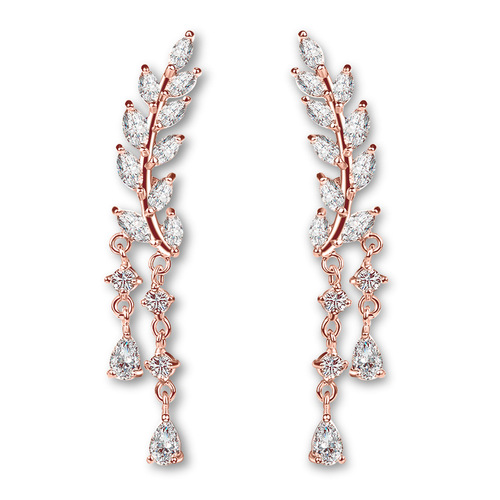 RAKOL Korean exquisite fashion long leaf tassel earrings with niche luxury feel, diamond earrings for the bride