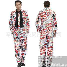 新款MLXL 个性节日派对西服-印花糖果装成人万圣节男款舞台演出服