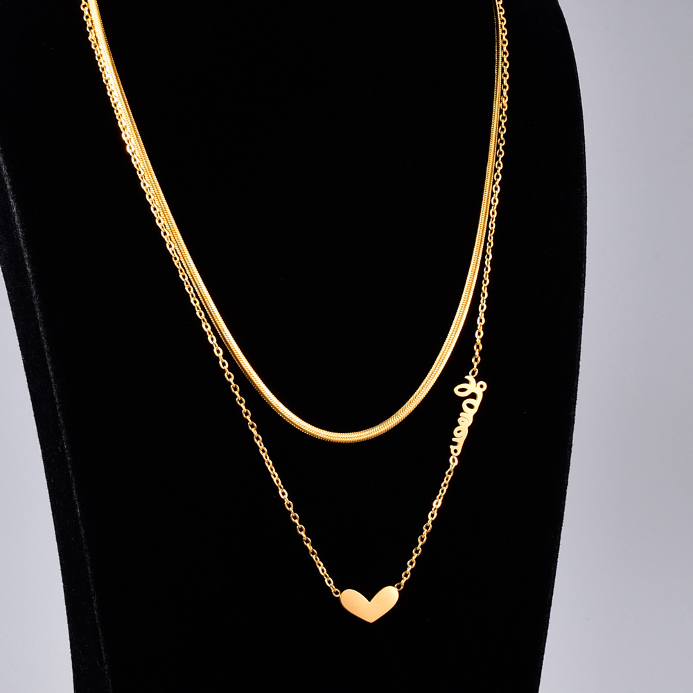 Inlaid Shell, Inlaid Gold Craft Gold Color Titanium Steel Double-layer Necklace