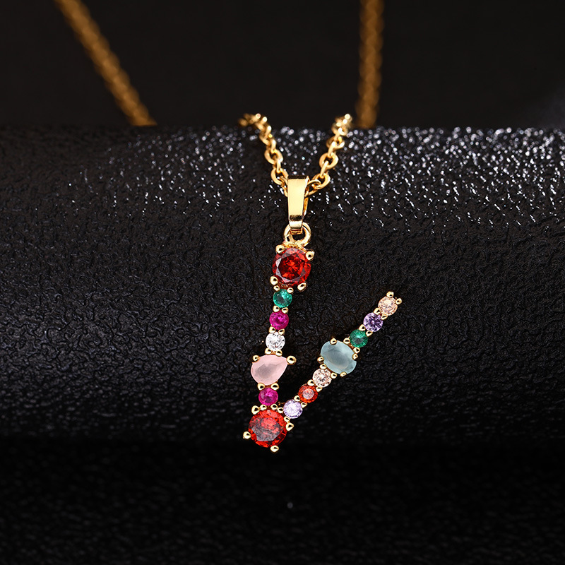 Lady Letter Agate Plating Zircon Pendant Necklace 1 Piece