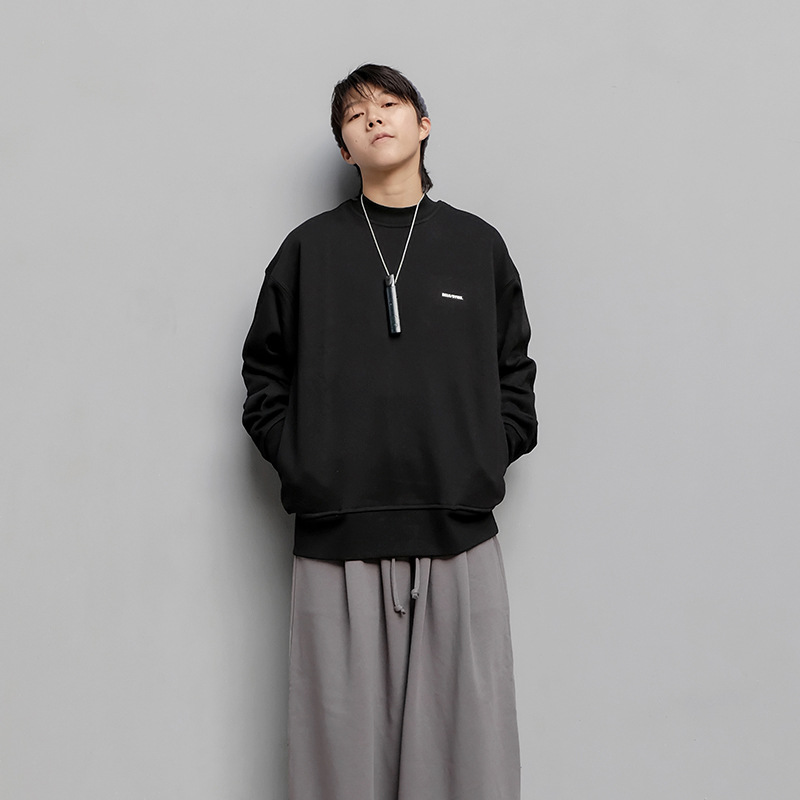 百一未至加厚卫衣小领口宽松落肩上衣秋冬季男毛圈小圆领厂家批发