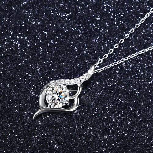 Live Streaming Hot Selling Simple Droplet Pendant Angel 1 Carat Simulated Moissanite Necklace for Women - Factory Wholesale