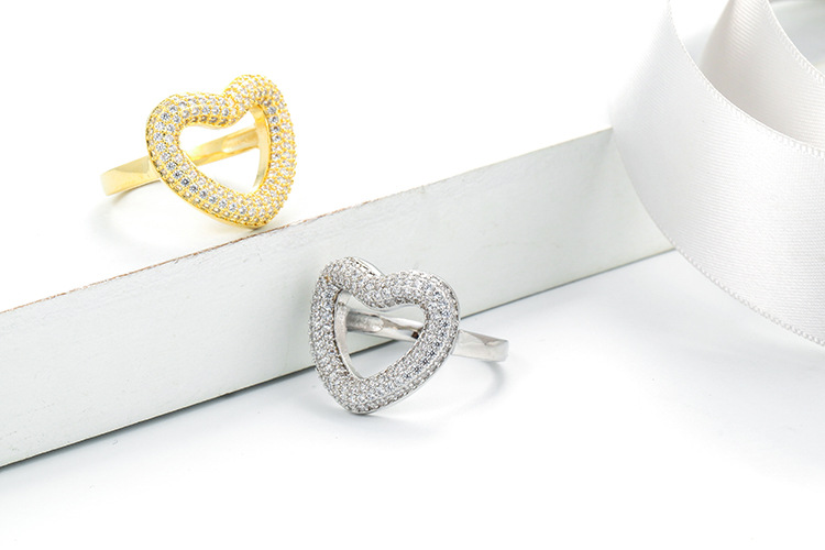 6g Weight Birthday Occasion Copper Material Heart Pattern Women'S Gender Diamond Design Fashion Style White, Gold Color Fashion Heart Diamond Copper 3