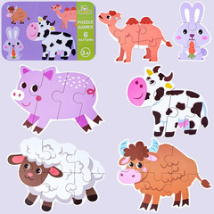 Children's educational early education cartoon animal six-in-one iron box puzzle for children 1-3 years old intellectual development wooden toys