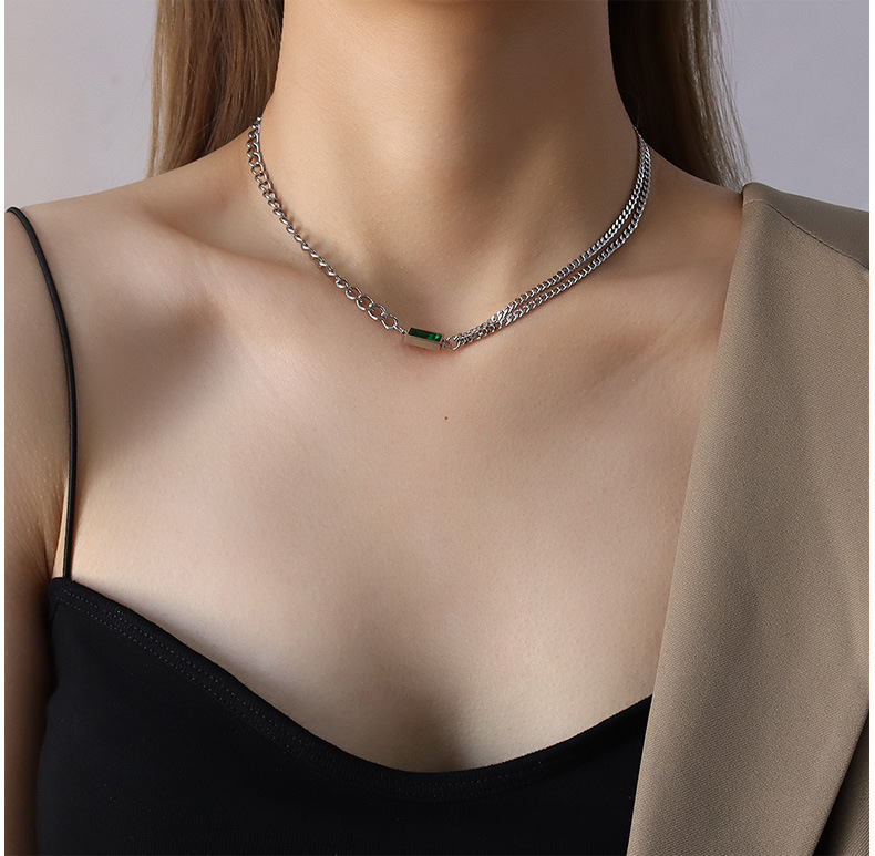 trendy chain zircon double chain stacking necklace