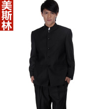 S001男式中山服 黑色中山服套装 立领西服 黑色学生服