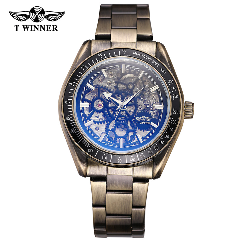 Venta caliente winner8152 hombres casual reloj mecánico automático hueco reloj mecánico correa de acero reloj de los hombres