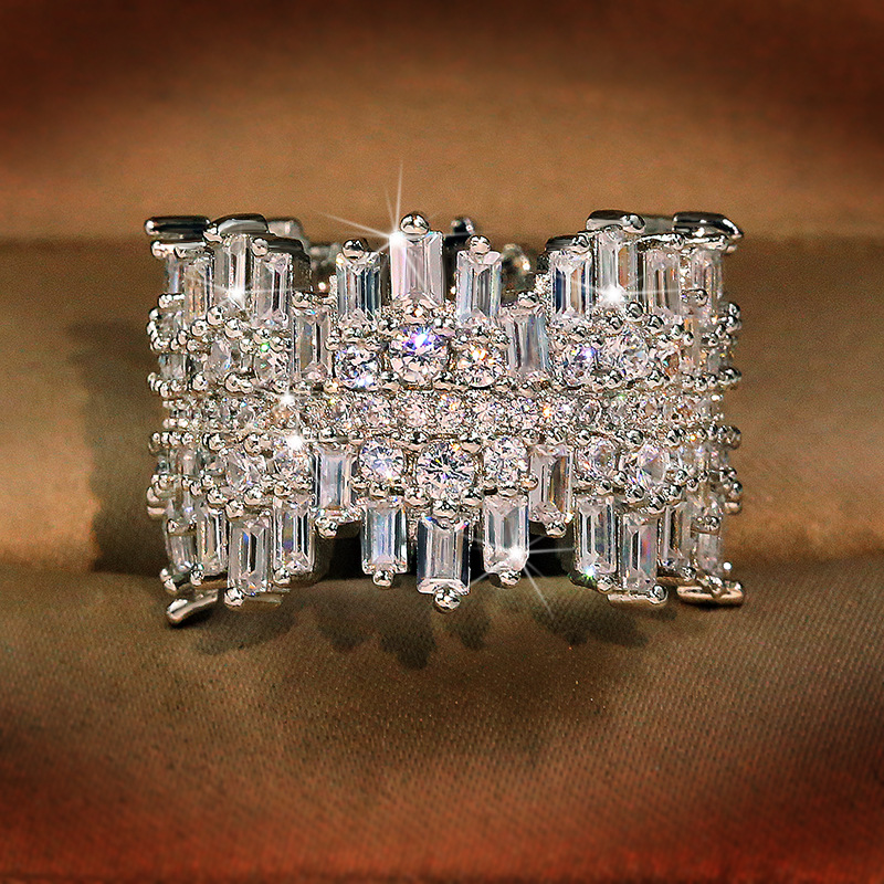 8g Weight Zircon Inlay Material Elegant Shiny Irregular Brass Inlay Zircon Wide Band Rings