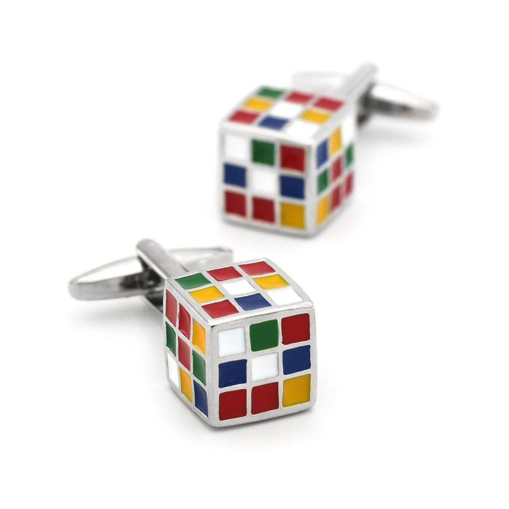Colorful 3d Grid Magic Cube Cufflinks For Men Unique Accessory_voghion.com
