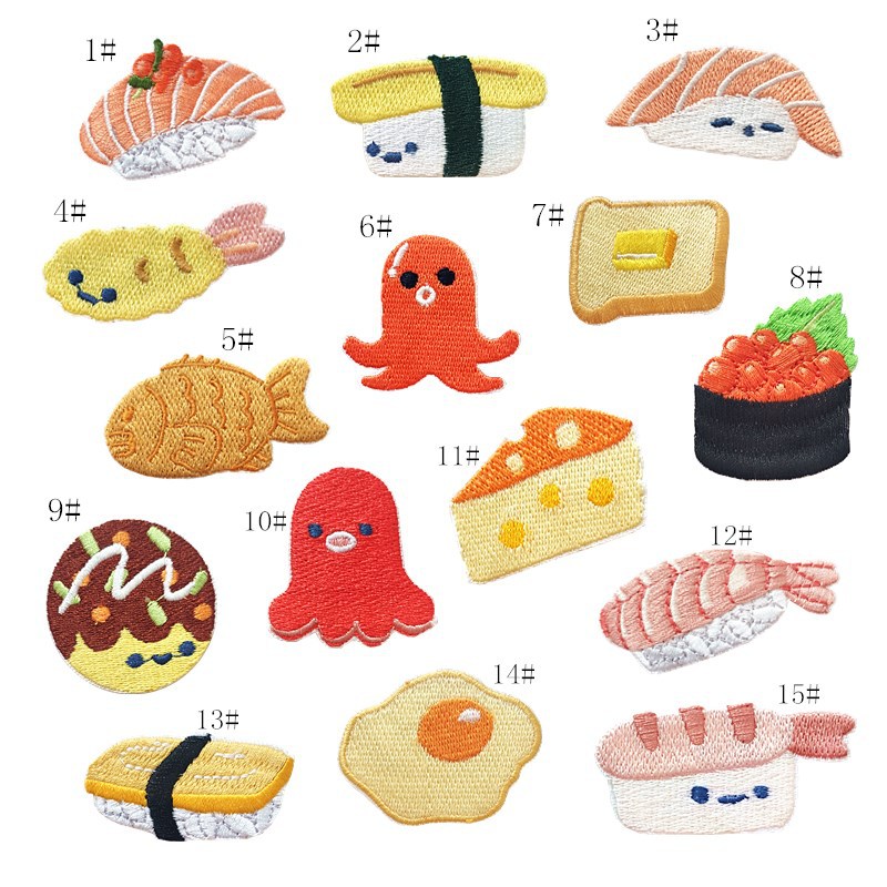 Autocollants sushi en tissu 15 mélangés
