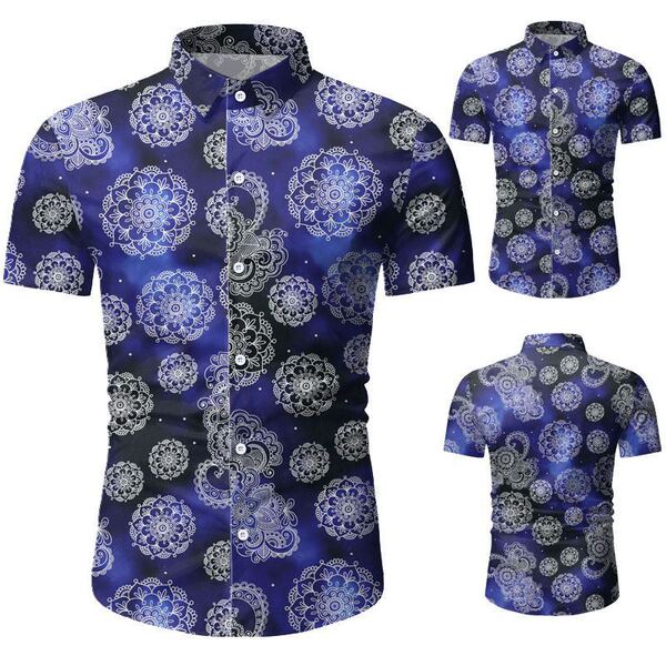 Men’s Lapel Casual Short Sleeve slim Floral Shirt