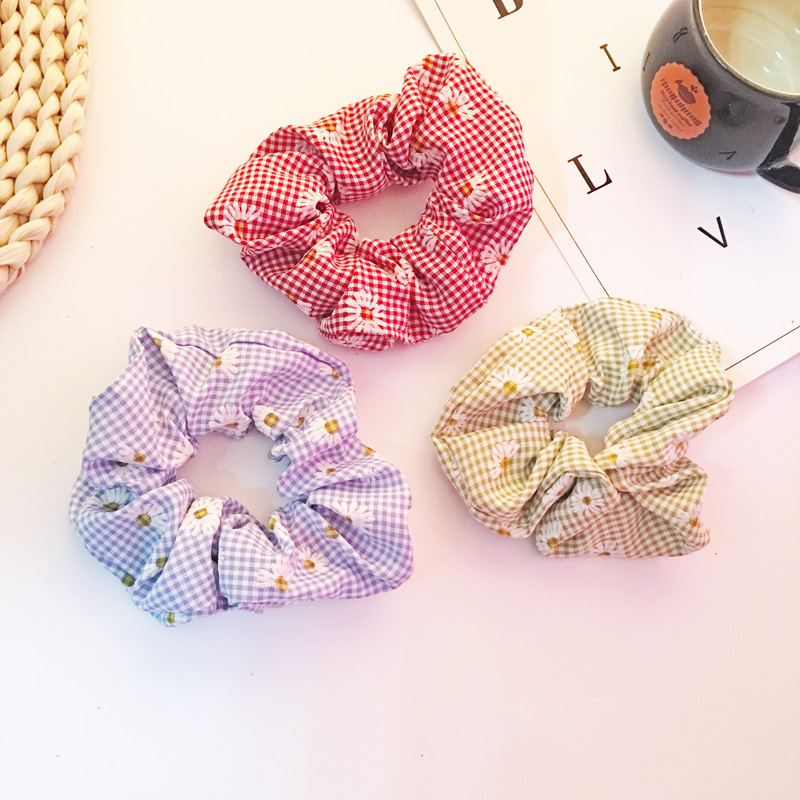 Fresh Plaid Small Daisy Hair Ring Sweet Ball Head  Hair Rope Simple Rubber Band Tie Head Rope Wholesale Nihaojewelry display picture 3