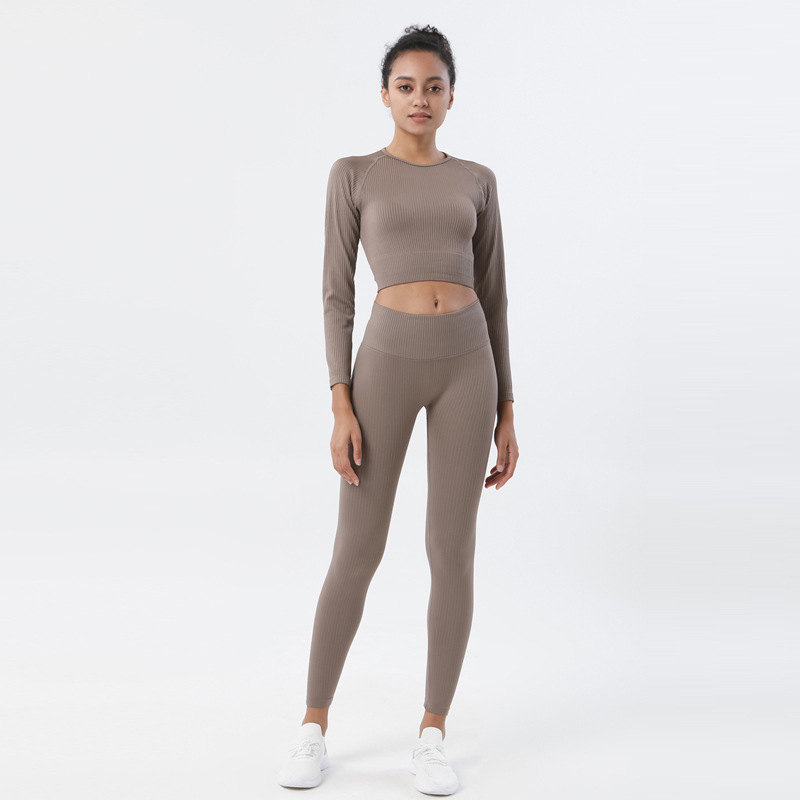 Nuevo europeo y americano Amazon pantalones de yoga de punto sin costuras traje de fitness nylon de secado rápido traje de yoga traje de manga larga mujeres