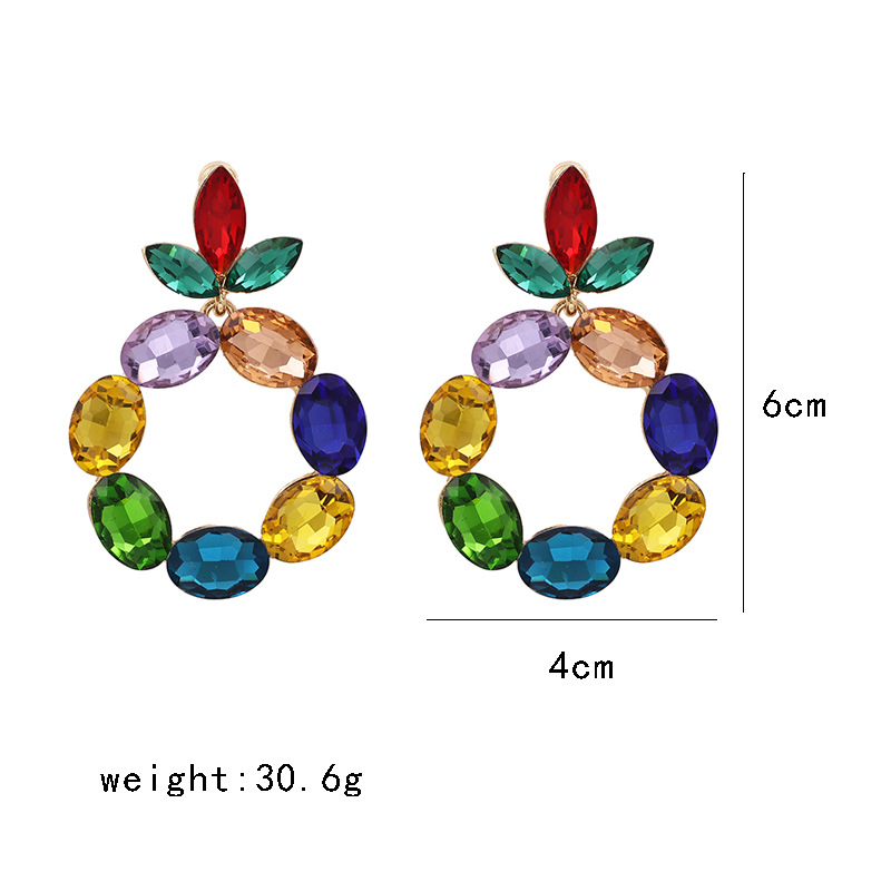 54032 Europäische Und Amerikanische Übertriebene Geometrische Runde Ohrringe Damenmode Glas Voller Diamant Farbige Ohrringe display picture 2