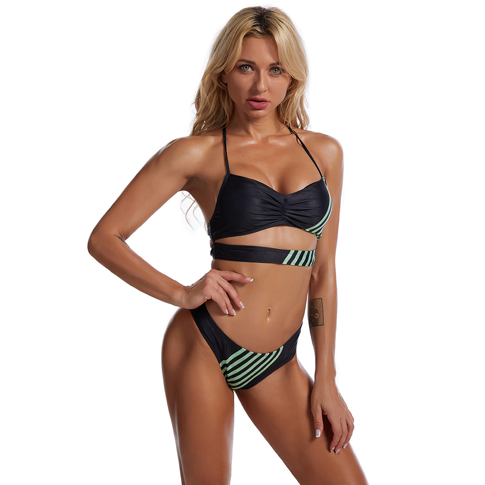 Printed pink new bikini white and black neck ladies split swimsuit soft bag swimwear NSHL3981