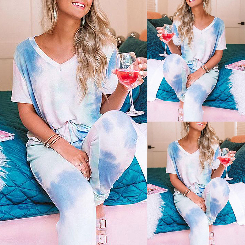 autumn and winter new women's tie-dye printed home service two-piece suit NSKX5907