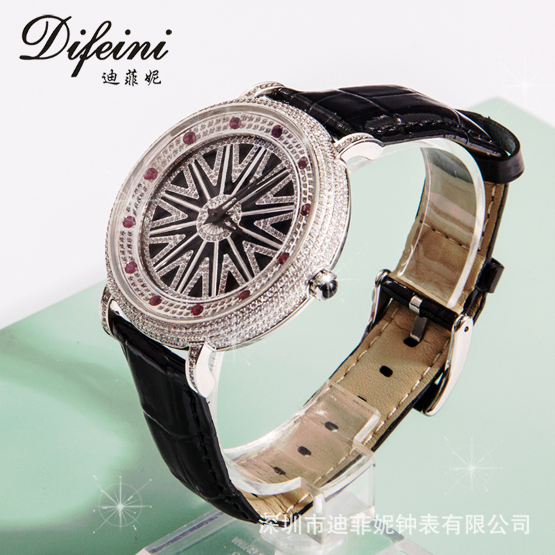 轻奢珠宝满钻手表镶嵌红宝石时来运转大表盘满天星手表潮流女手表