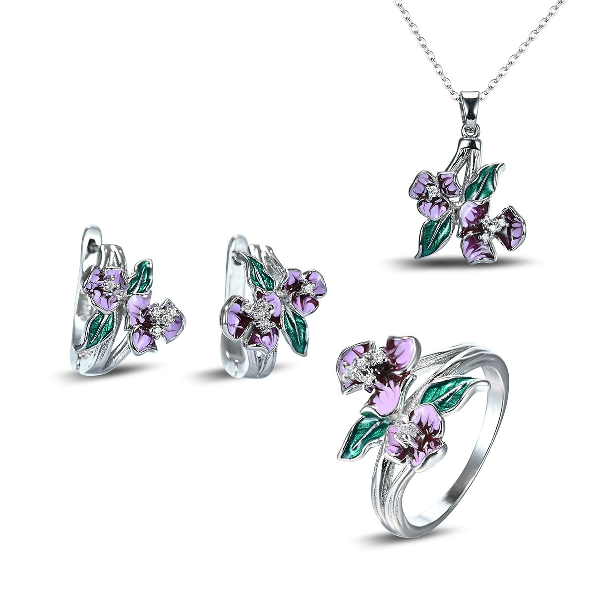 Эмаль, ожерелье, кулон, кольцо, серьги, комплект, AliExpress, с цветами, европейский стиль