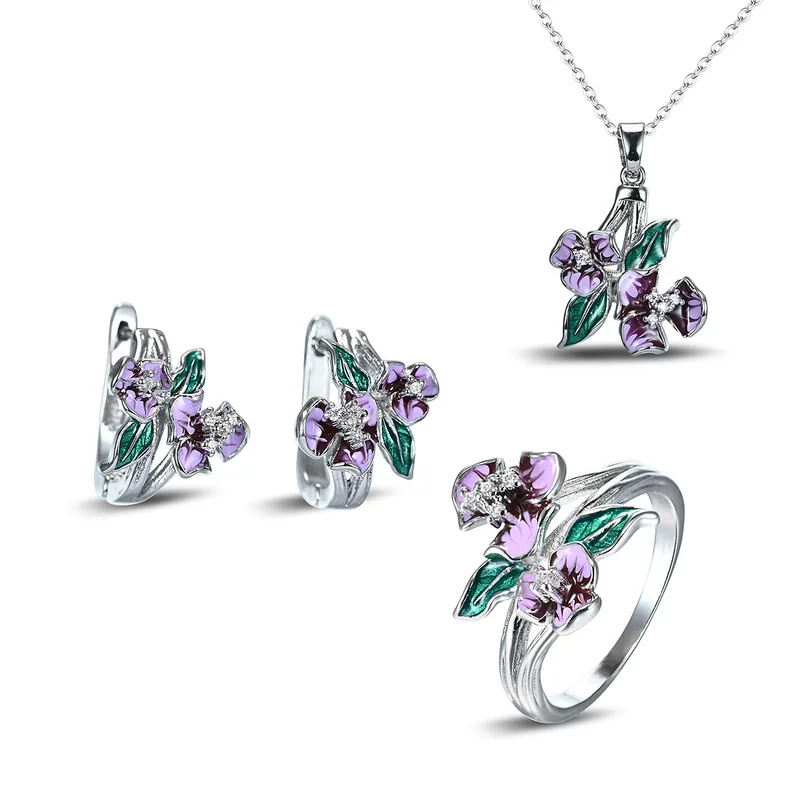 Эмаль, ожерелье, кулон, кольцо, серьги, комплект, AliExpress, с цветами, европейский стиль