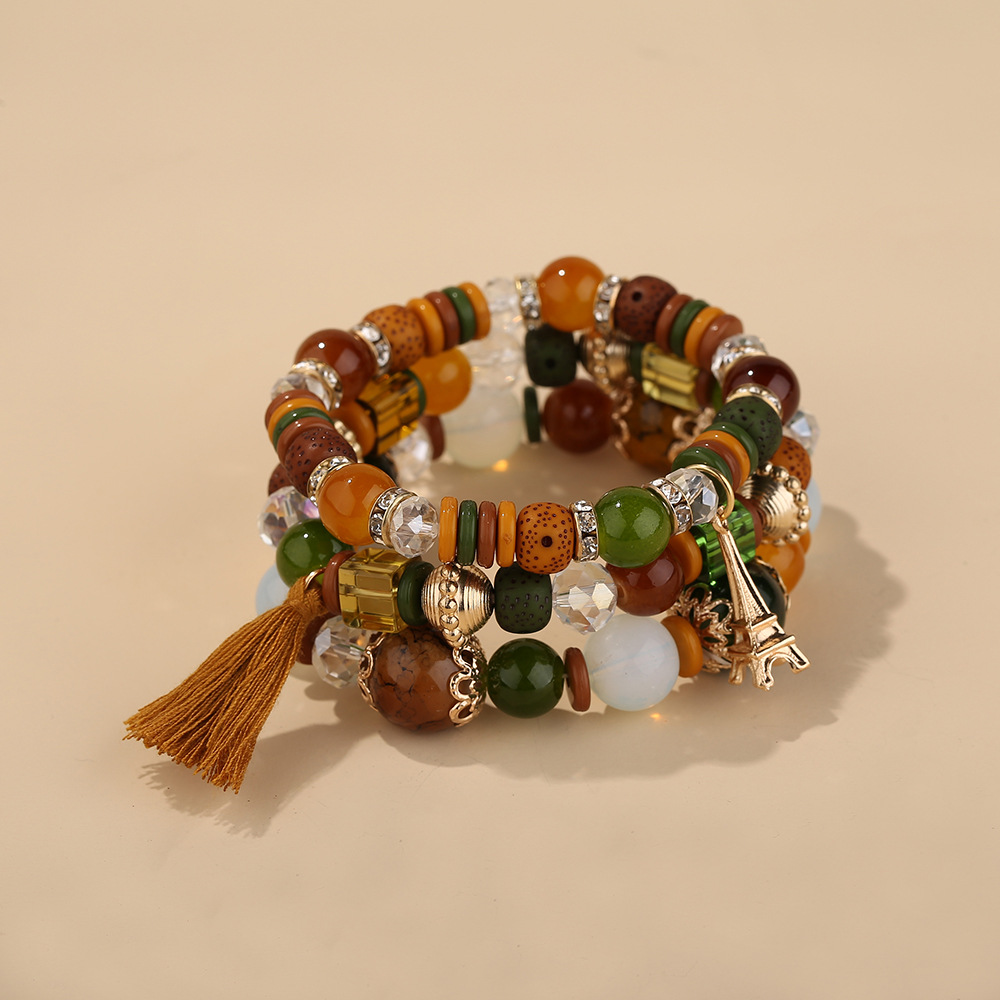 80g Weight Bracelets Classification 1 Piece Quantity Holiday, Travel Occasion Artificial Crystal, Glass Material Colorful Pattern Women'S Gender Beaded, Tassel Design Ethnic Style Style Ethnic Style Colorful Arylic Artificial Crystal Glass Beaded Bracelets Wholesale 1