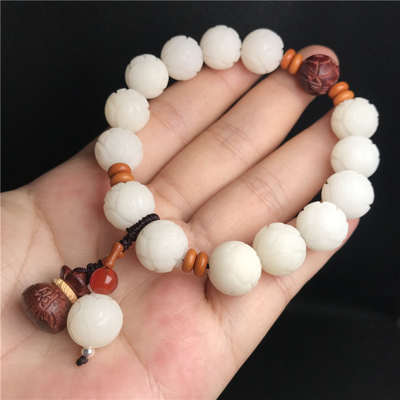 原创白菩提根莲花手链手串男女搭配紫檀钱袋橄榄隔片佛珠|ms