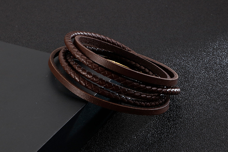 Hip-Hop Retro Geometric Stainless Steel Leather Braid Men's Wristband display picture 2