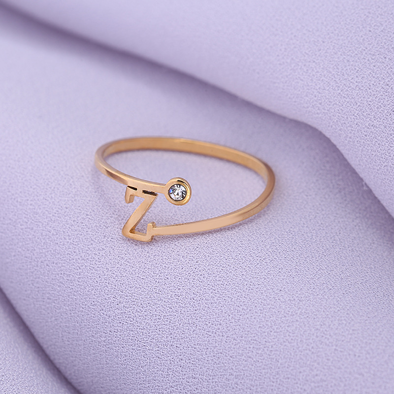 7g Weight Zircon Inlay Material Rings Classification Simple Style Classic Style Commute Letter Stainless Steel Plating Inlay Zircon Rings
