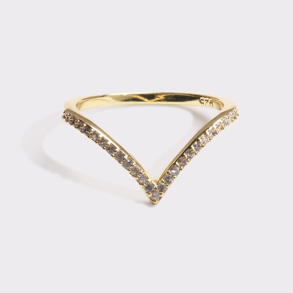 Hot Selling Copper Fashion Gold Plated Colored Zircon Ring V Type ring wholesale nihaojewelry