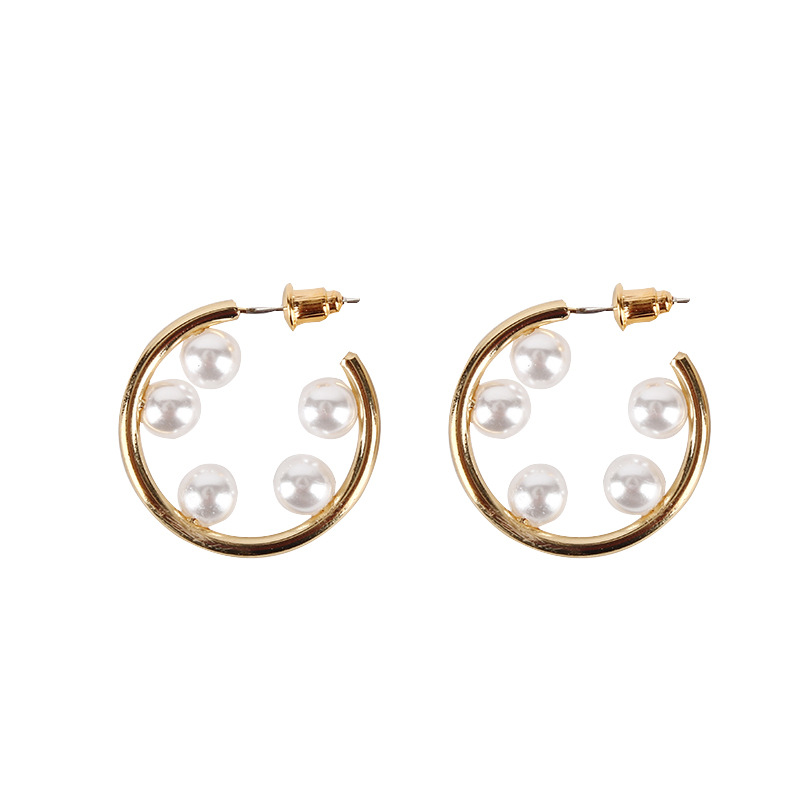 Exaggerated Temperament Pearl Earrings 18k Real Gold Plating S925 Silver Needle Ring Earrings Wholesale Nihaojewelry display picture 1