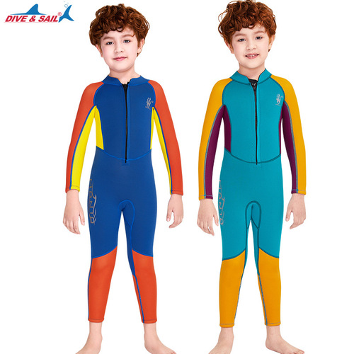 Cross-border new children's wetsuit 2.5mm one-piece thickened thermal swimsuit long-sleeved big children's cold-proof snorkeling swimsuit