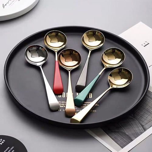 Thickened round spoon 304 stainless steel small spoon ins style creative household thickened cute children's ice cream dessert spoon