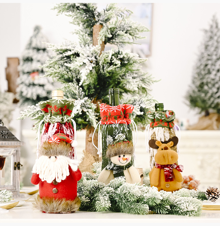 Christmas Decoration Knitted Imitation Bark Wine Bottle Cover Deccoration display picture 7