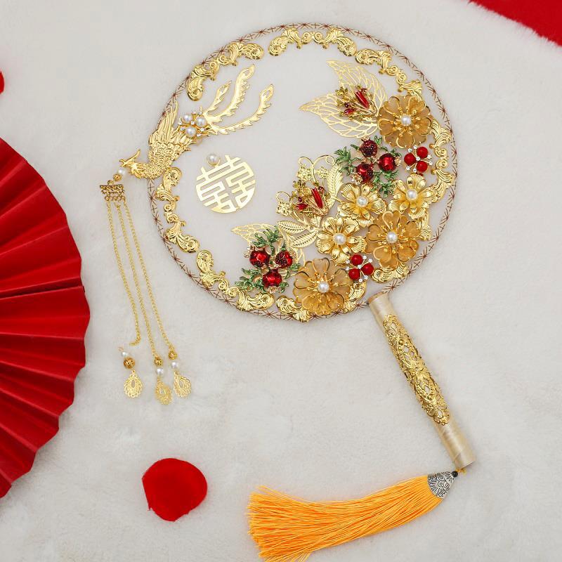 抖音同款秀禾团扇女结婚遮面扇中式婚礼手捧花成品扇