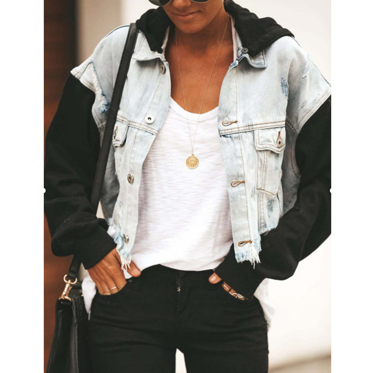 Ladies Denim Jacket Ripped Fringe Stitching Jacket