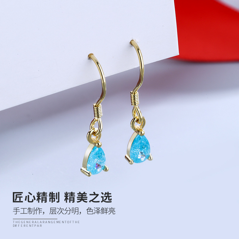 Fashionable elegant short earrings with zircon drop-shaped