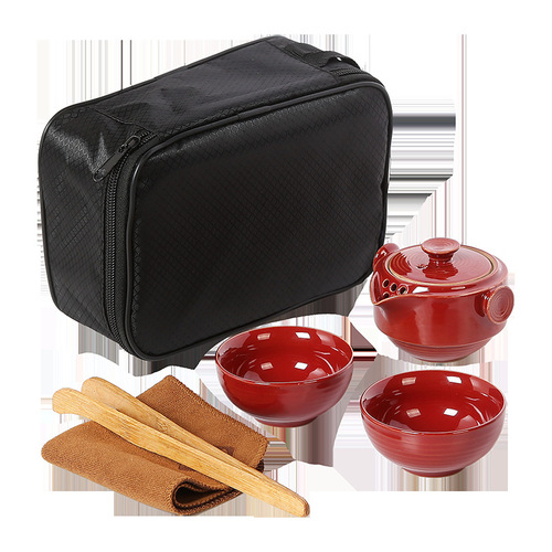 Travel tea set, simple portable bag, quick cup, one pot, one or two cups, car kung fu portable outdoor teapot