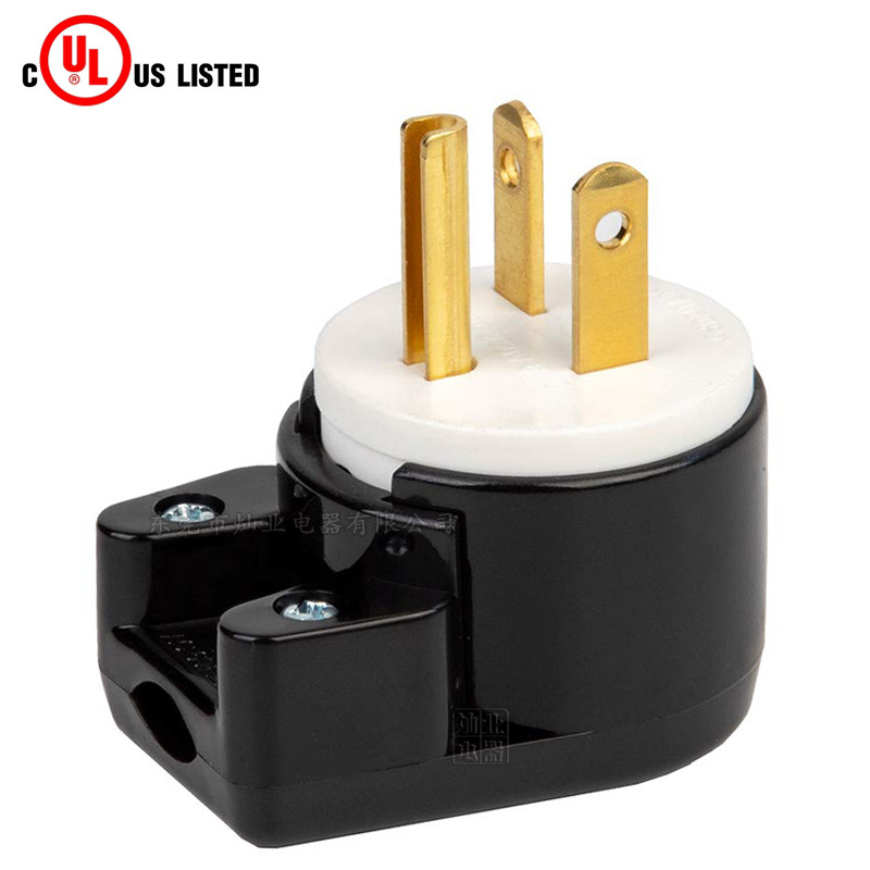 NEMA 6-20P美国接线插头三脚公头弯头款美规大功率工业自接线插头