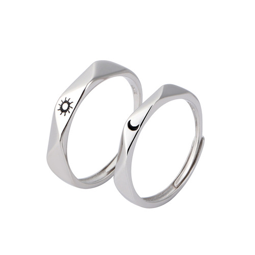 Sun and Moon Love Couple Ring 925 Sterling Silver Female Simple Personality Ins Style Ring Student Memorial Gift for Girlfriend