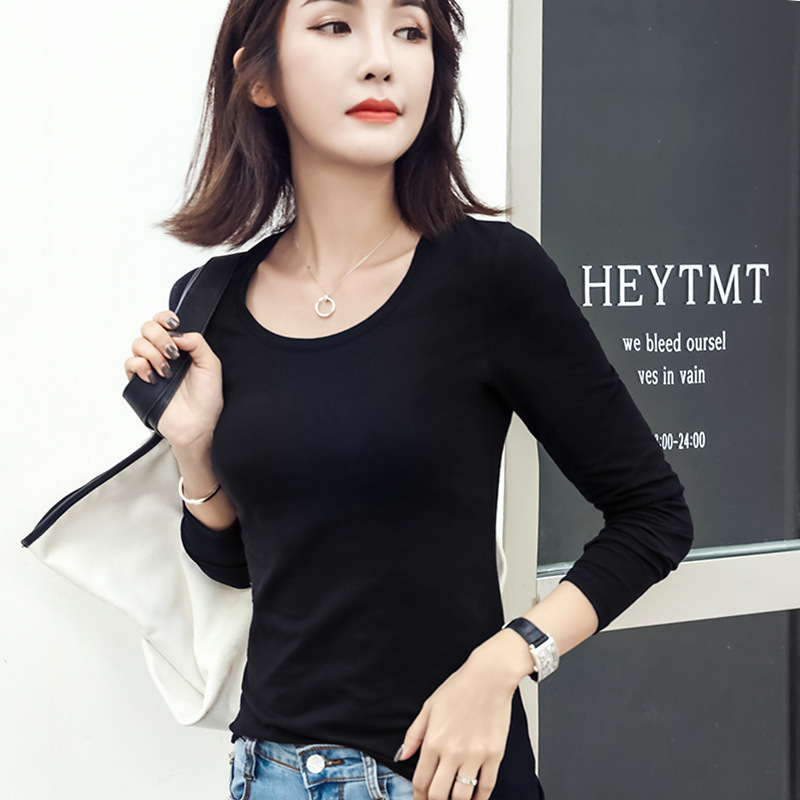 Long-sleeved T-shirt Women's Autumn New 96 Cotton Base Shirt Slimming Simple Slim-fit Korean Round Neck Comfortable Top