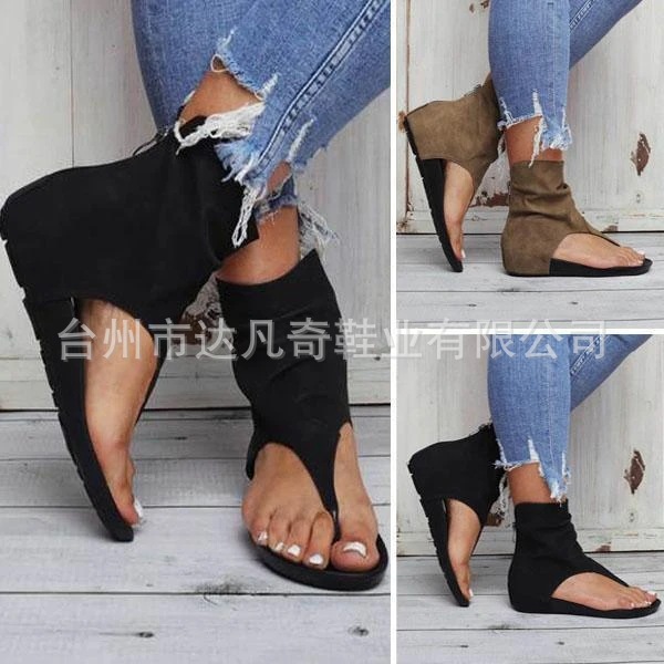 2020独立站热卖夹趾大码罗马鞋高帮褶皱轻泡底WISH热卖包根凉鞋|ms